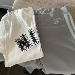 Nike Light Gray pant with Mint Logo and White Graphic Tee